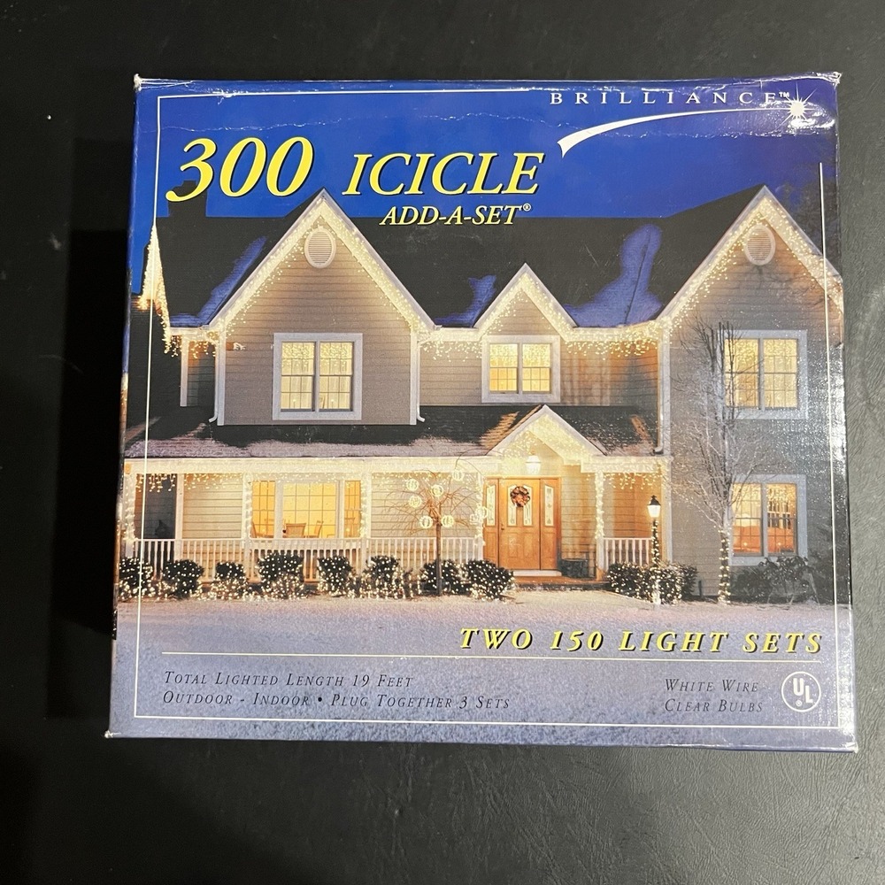 300 Icicle Brilliance Brand Christmas Lights White With Clear Bulbs NIB